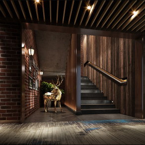 新中式酒店过道 酒店楼梯 酒店入口